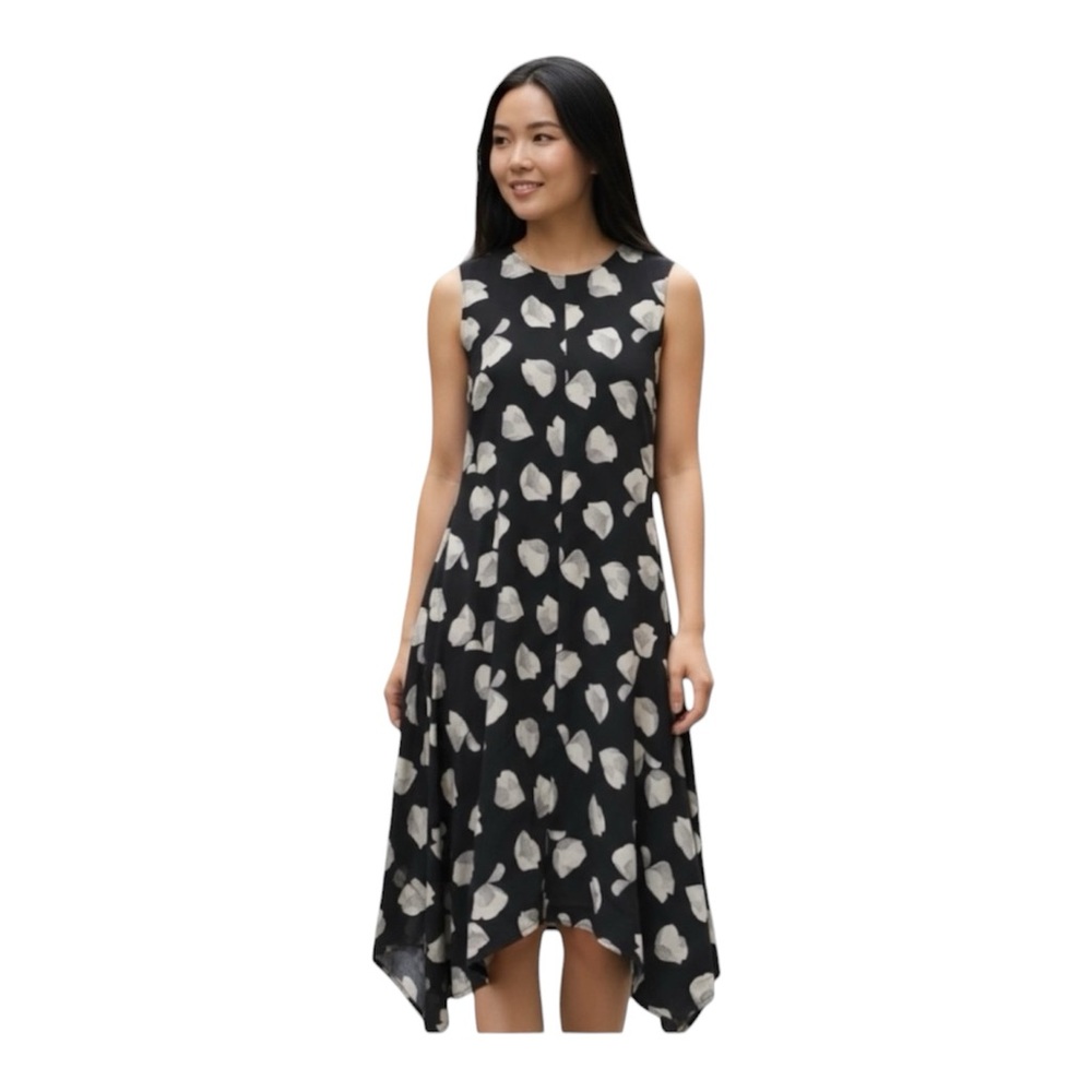 Theory Nophella B Harper Print 100% Silk A-Line Asymmetric Midi Floral‎ Dress